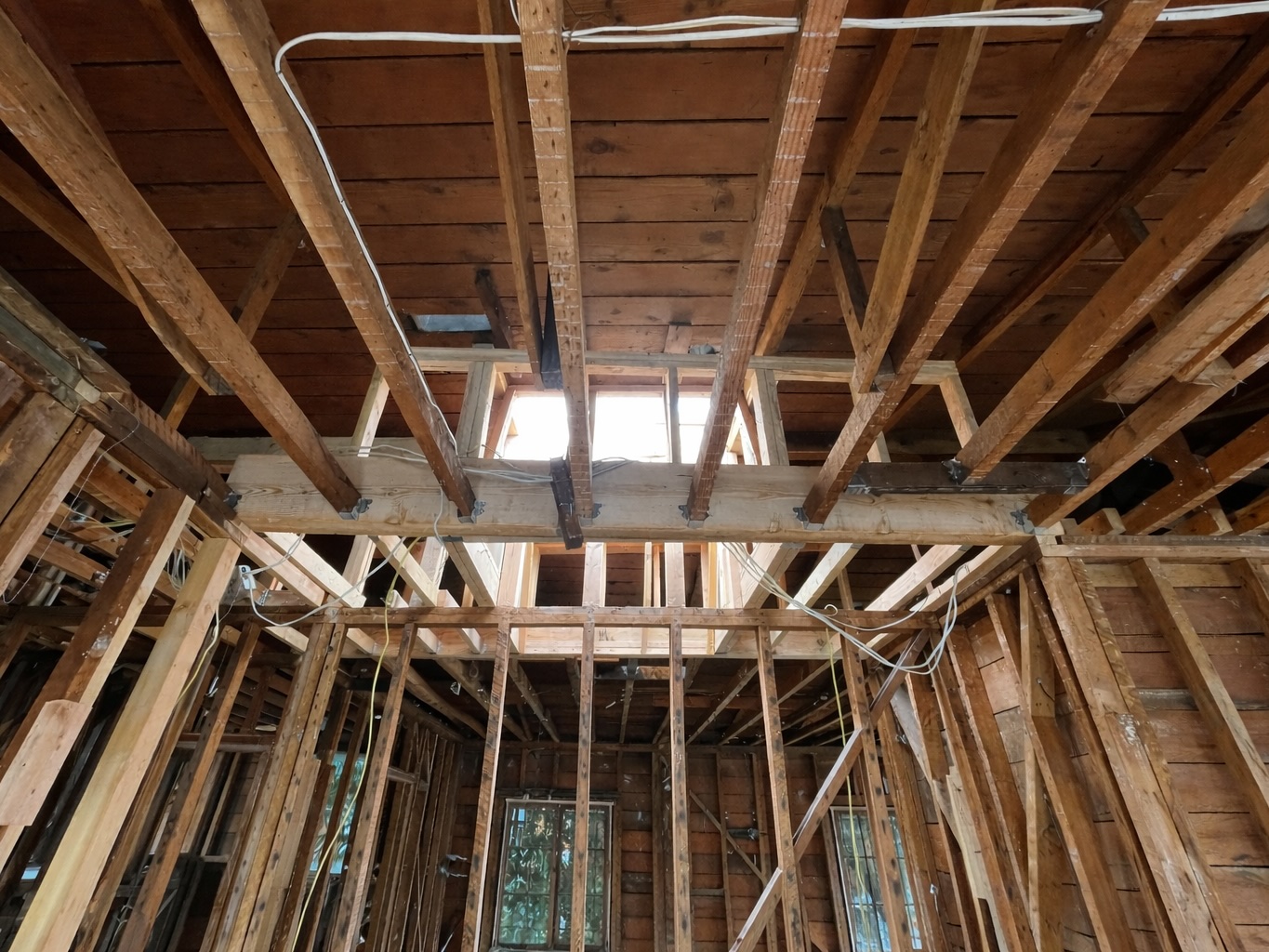 Structural framing during a Bay Area home remodel